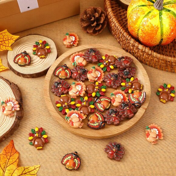 50 Pcs Thanksgiving Turkey Charms, Mini Resin Turkey Flatback Turkey Embellishme - Picture 7 of 7
